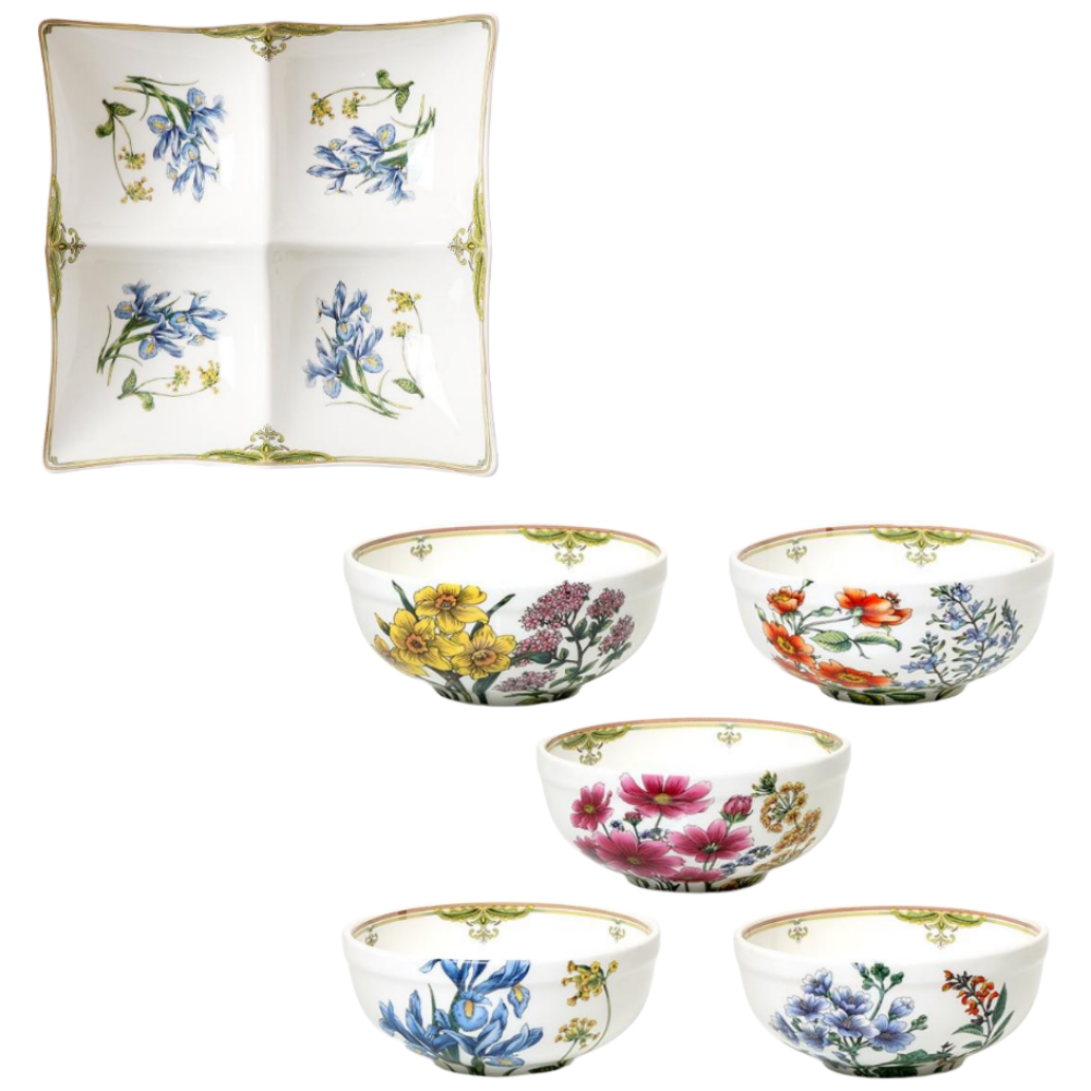 로얄에식스 버킹엄가든 면기 반찬그릇 6P세트, 1개, 화이트, 면기 5P + 사절사라 1P 48,900원