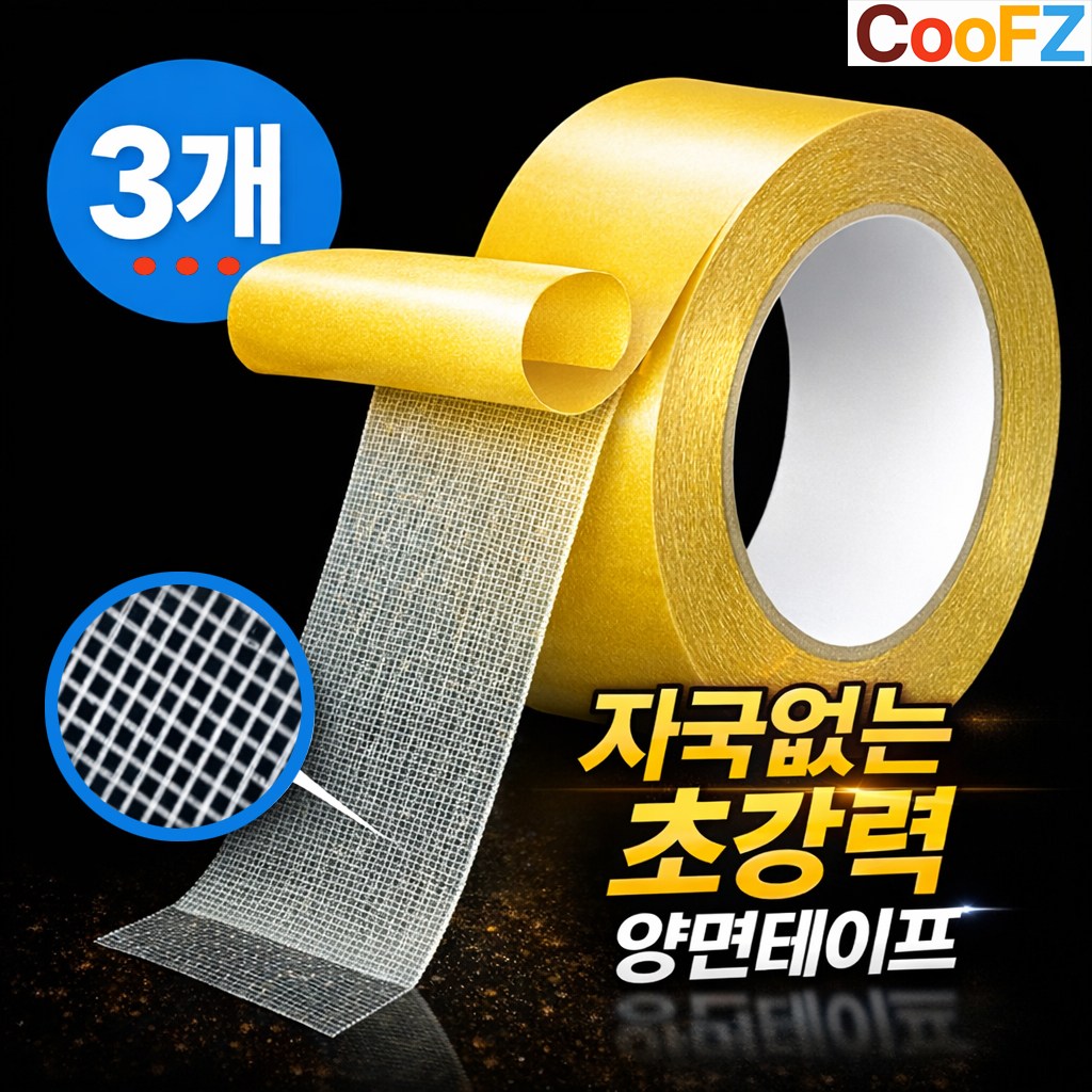 쿠프즈 양면 테이프 자국없는 초강력 메쉬 투명 만능 접착 지름4cm 공간절약형 30mm x 5m, 3개, 메쉬투명 6,640원