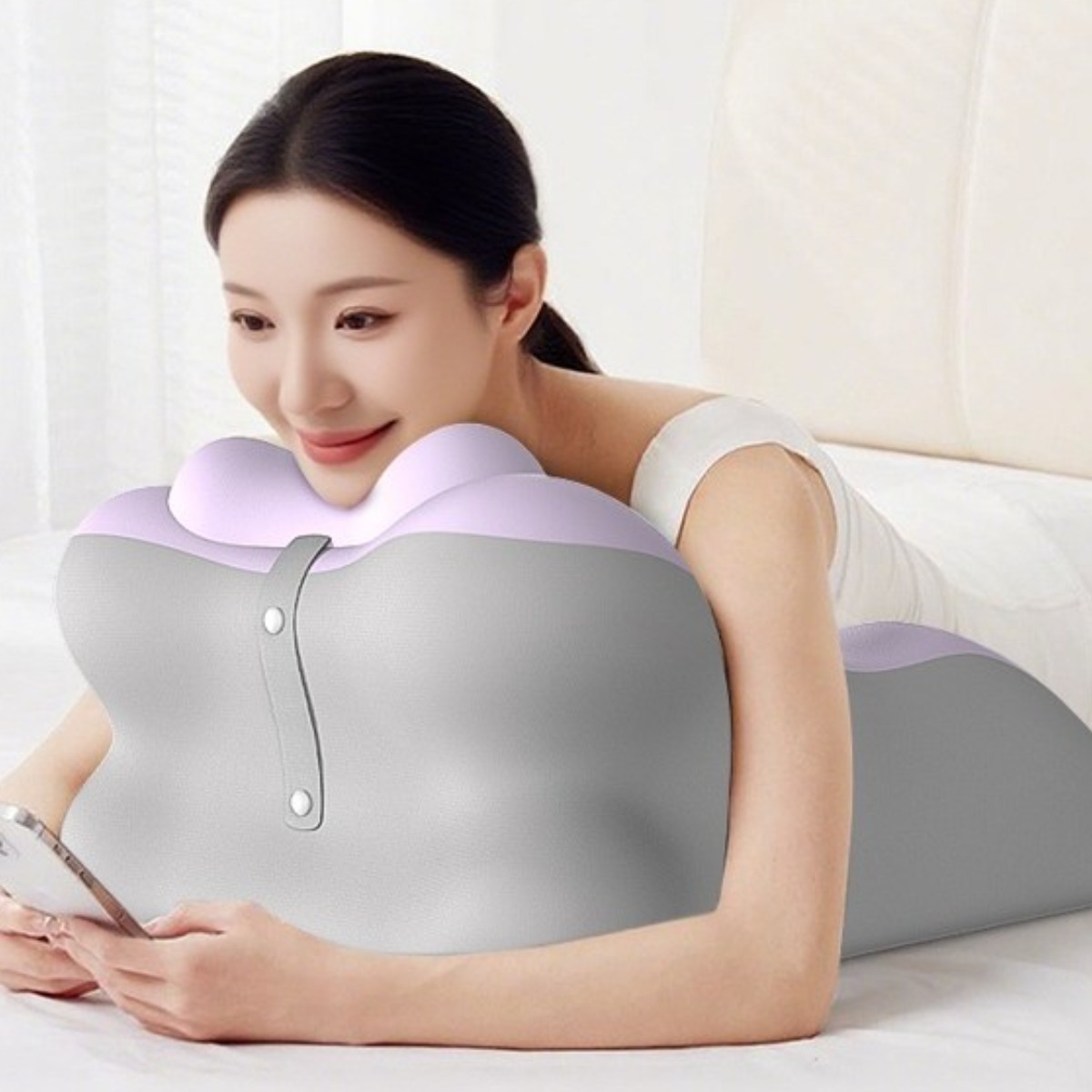 인체공학 엎드려자는 베개 스마트폰 쿠션 경추 다리 허리 스마트라이프, 1개, 퍼플+그레이 33,800원