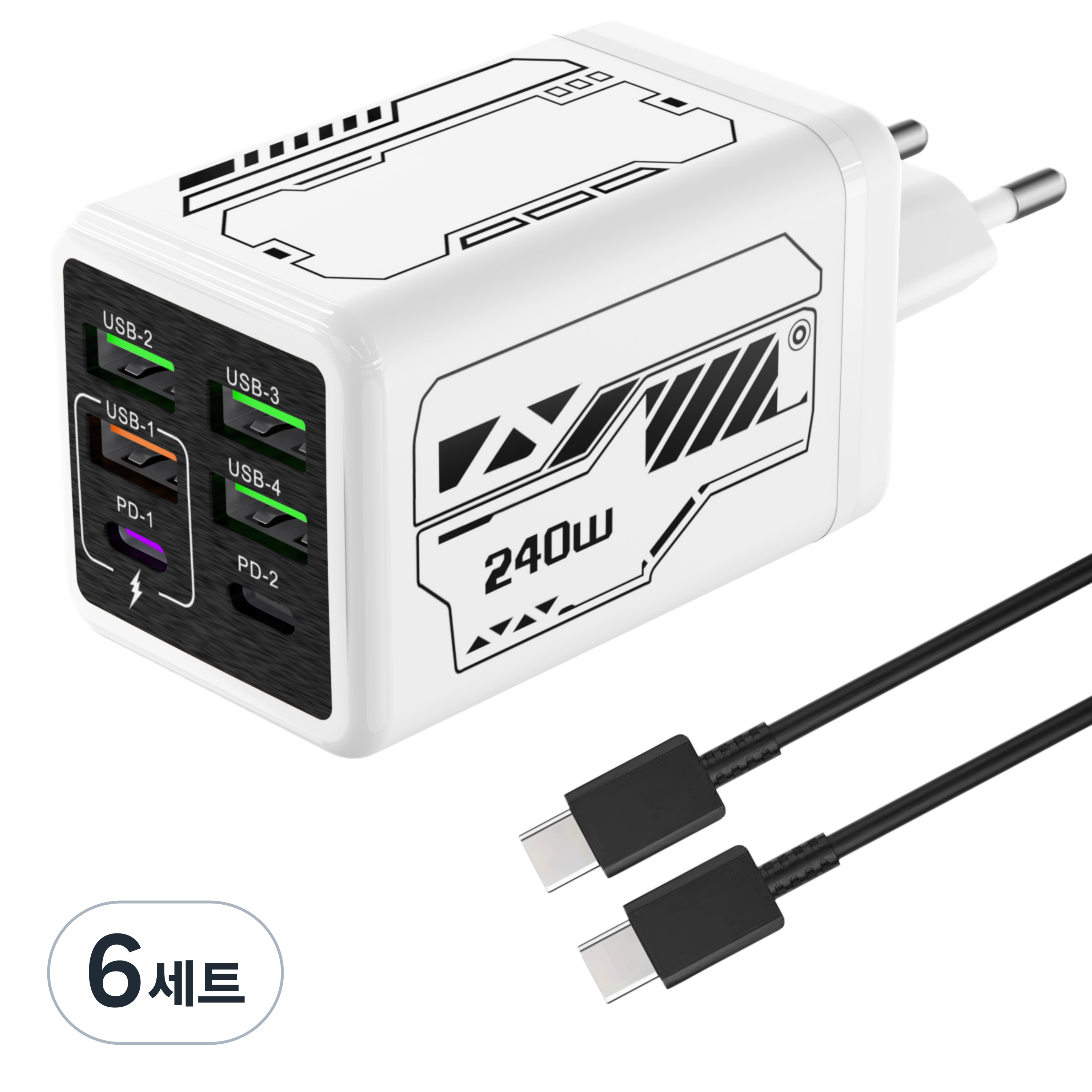 6in1 c타입 고속 충전기 240W 4USB+2PD3.0 + C TO C 1M 100w 케이블 세트CDT17888, 6세트, 화이트 137,600원