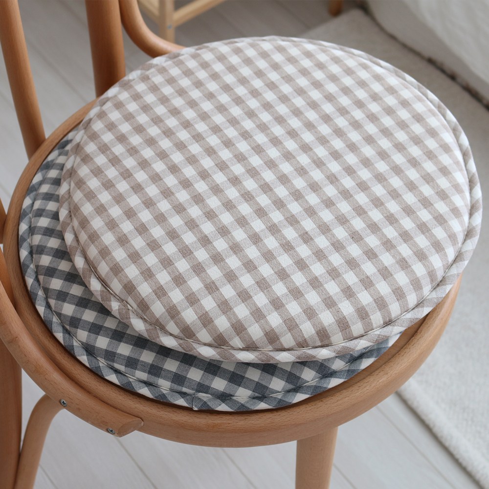 [데코벨] 선염 멜란지 체크 원형 의자 방석 R38 (끈포함) 9,800원