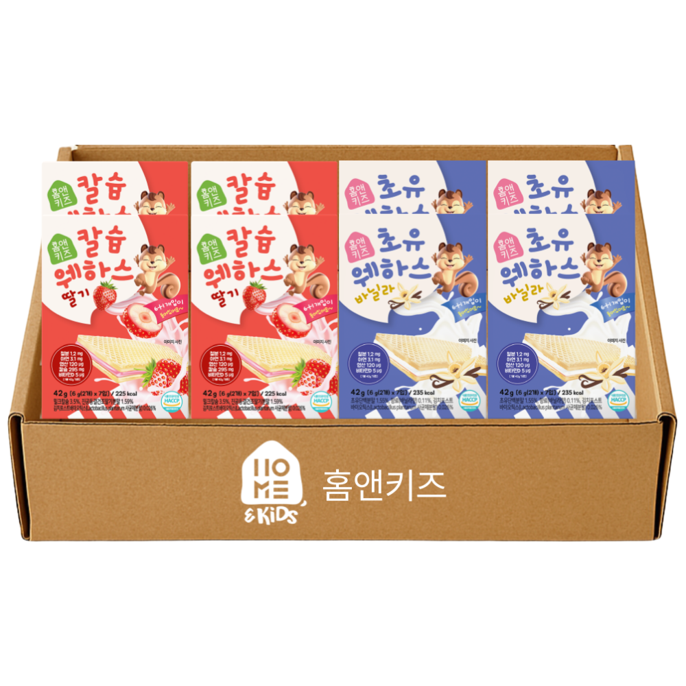 [홈앤키즈] 칼슘 웨하스 2종 혼합, 2세트, 168g, 딸기맛 2개+바나나맛 2개 27,490원