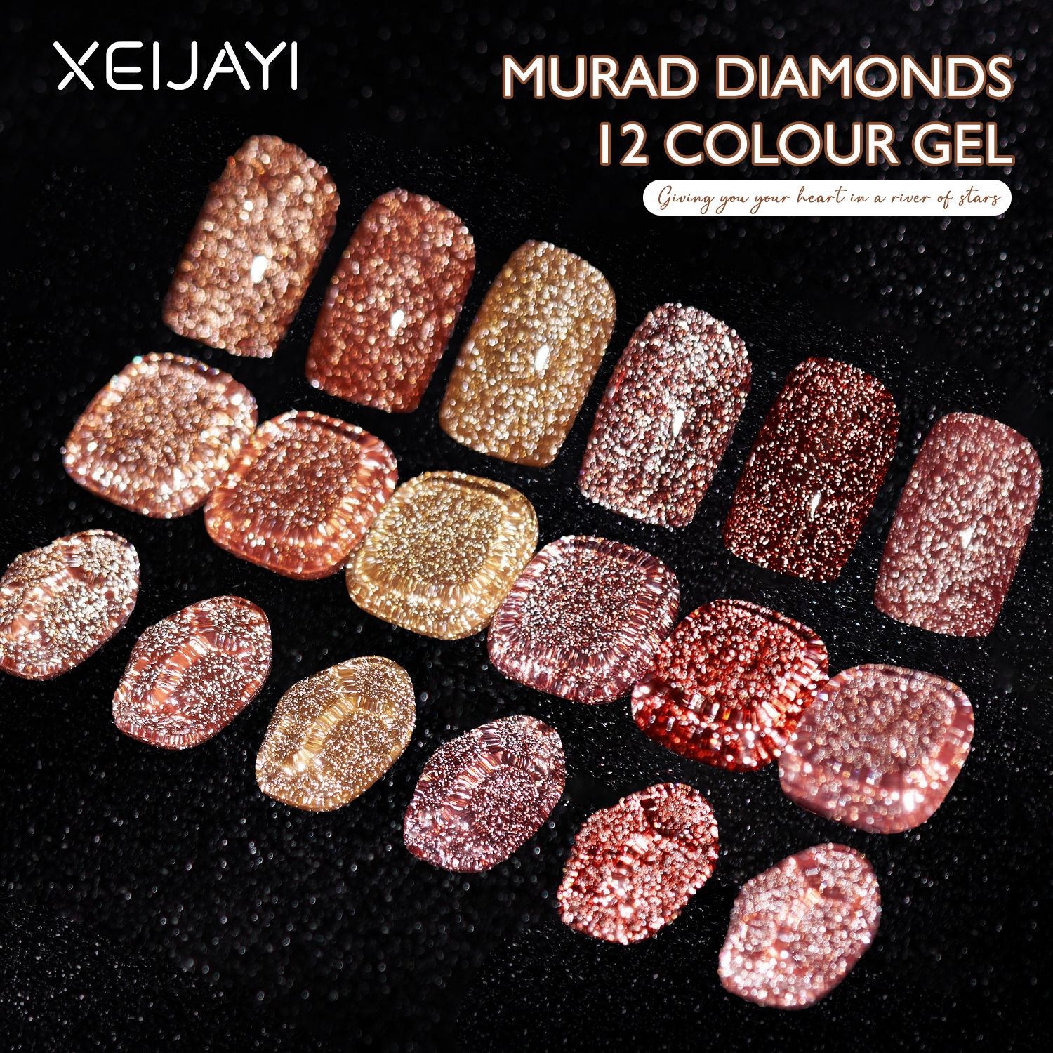 XEI JAYI 밀크보틀 글리터 젤네일 12색 세트 스팽글 펄 반짝이 크리스탈 다이아 네일아트 컬러젤, 1세트, 글리터 컬러젤 12색 세트 38,800원