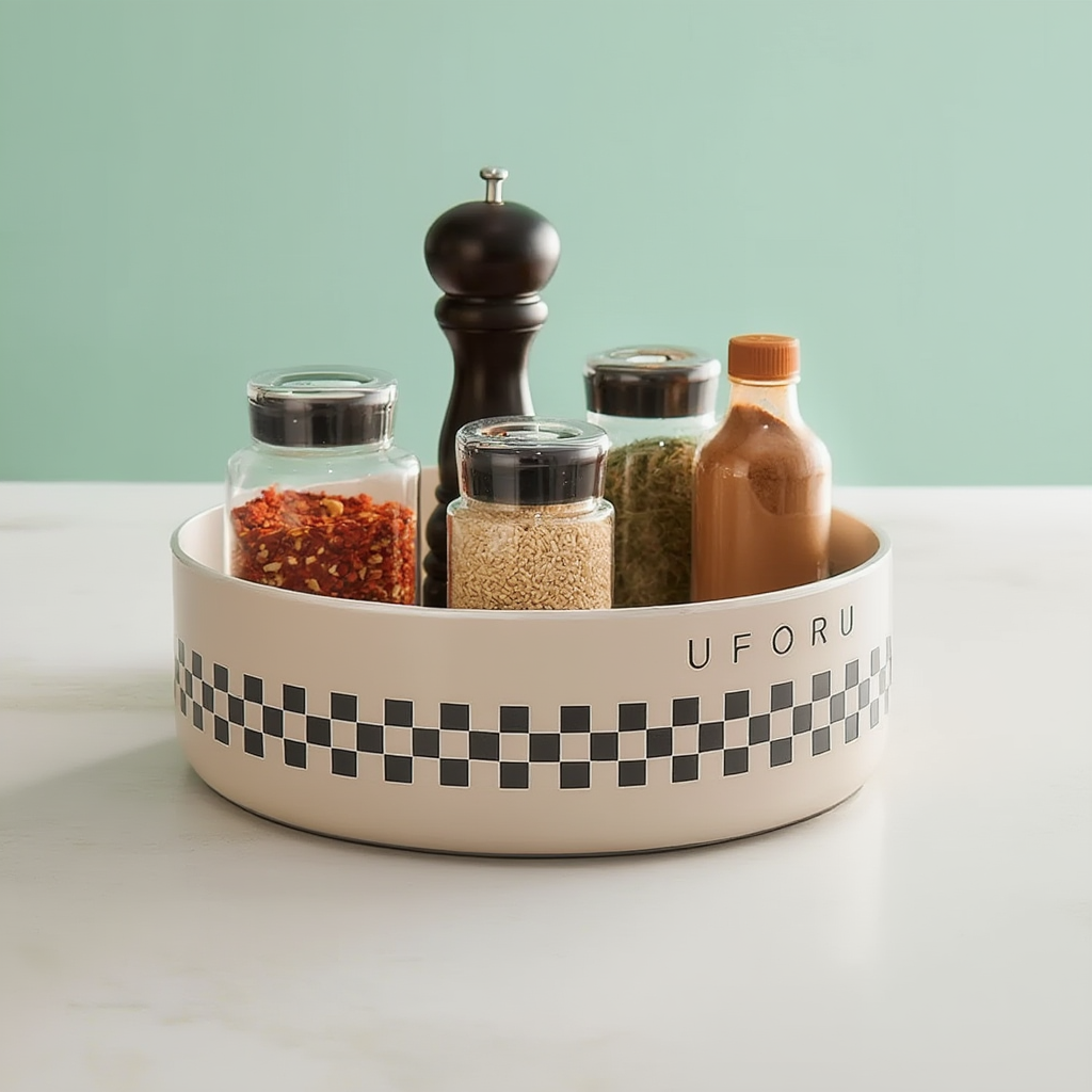 모노에디션 360도 회전 다용도 선반 회전 트레이, 1개, 아이보리 체크 9,600원