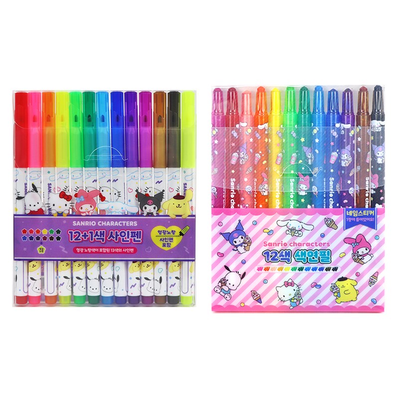 (재미스쿨 ) 산리오캐릭터즈 색연필 12색 + 산리오 캐릭터즈 싸인펜 12색 사인펜 (세트) 12,800원