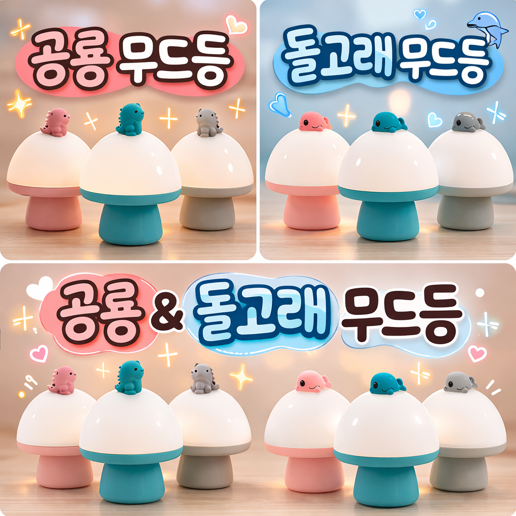 쪼로롱셀렉트 돌핀 다이노 LED 무드등/취침등/수면등/수유등/조명등/아이무드등/파티무드등/캐릭터무드등/USB충전식/멜로디무드등, 돌고래-핑크 12,800원