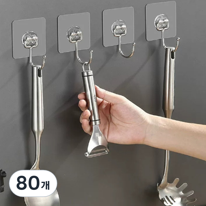 앞날창창 벽걸이 후크 무타공 접착식 강력 부착 고리, 투명, 80개 30,840원