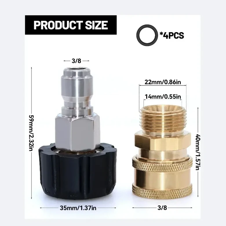 고압 세척기 어댑터 세트 스프레이 건 연결용 3/8인치 퀵 커넥트 M22 14mm 수-암나사 5000 PSI 10,300원