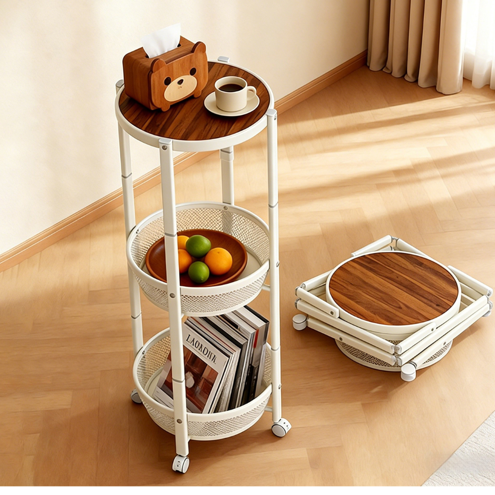 이동식 트롤리 다용도 선반형 수납 카트 조립 불필요 회전 접이식 수납 선반, 3단, 흰색 39,800원