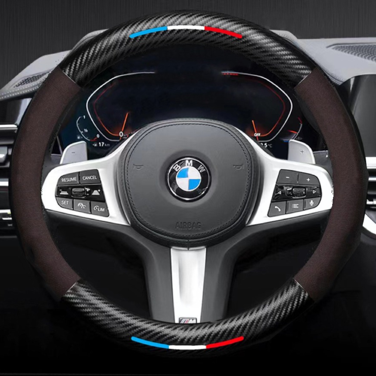 더빌리언 BMW 3색 카본 스웨이드 핸들커버 프리미엄 가죽, 브라운 33,400원