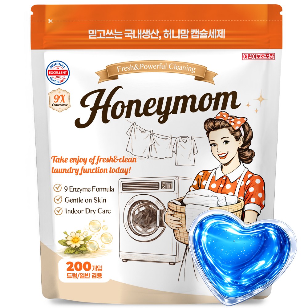 허니맘 캡슐세제 200개입 바닐라코튼향 캡슐세탁세제 실내건조 일반용 드럼용 대용량, 1개, 200개입 11,900원