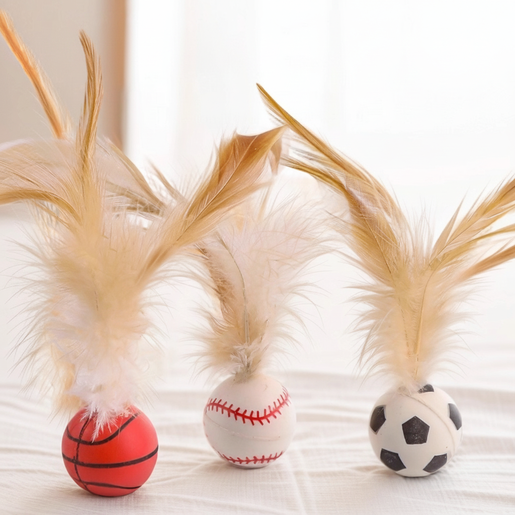 고양이 장난감 깃털 꼬리잡기 탱탱볼 사냥놀이 공 놀이 3종 세트 4,400원