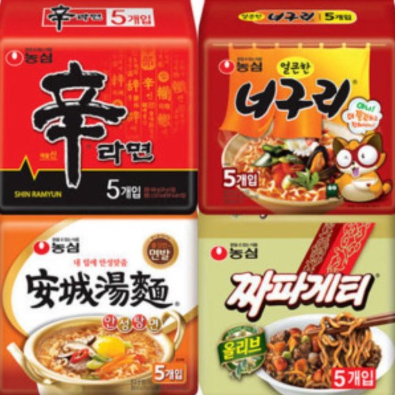 농심 신라면 120g x 5p + 안성탕면 125g x 5p + 얼큰 너구리 120g x 5p + 짜파게티 140g x 5p 22,300원