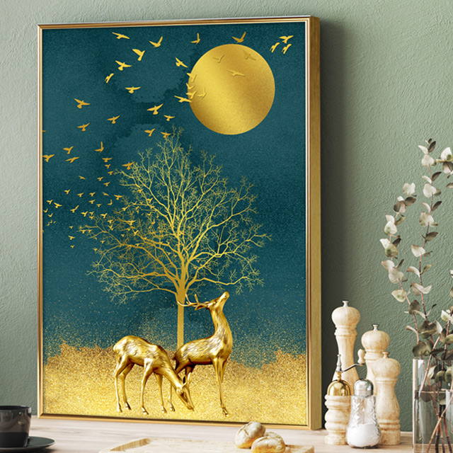 풍수 인테리어 금전수 황금 나무 사슴 액자 돈들어오는그림 부모님 개업 집들이 선물, 그레이 98,000원