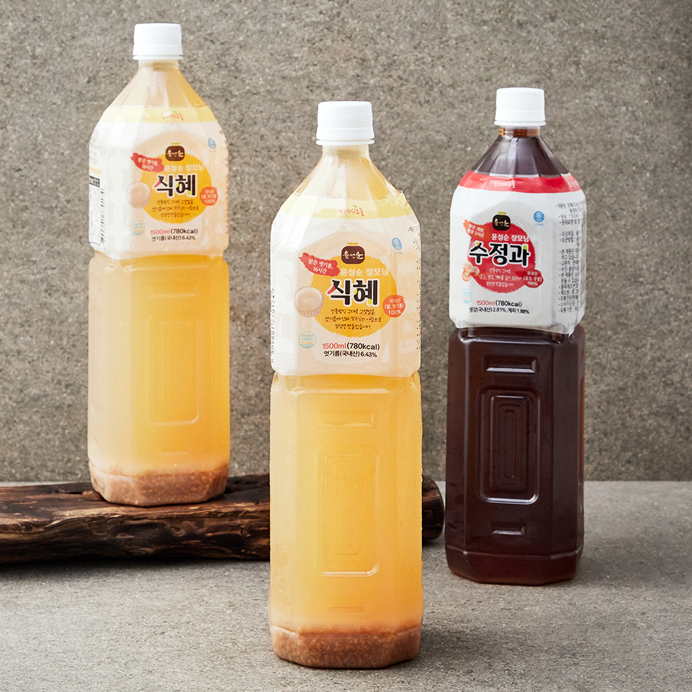 프레시오늘 신선냉장 맑은 엿기름 16시간 윤성순 장모님 식혜 1500ml x 2p + 맑은 계피 생강 5시간 윤성순 장모님 수정과 1500ml 20,500원