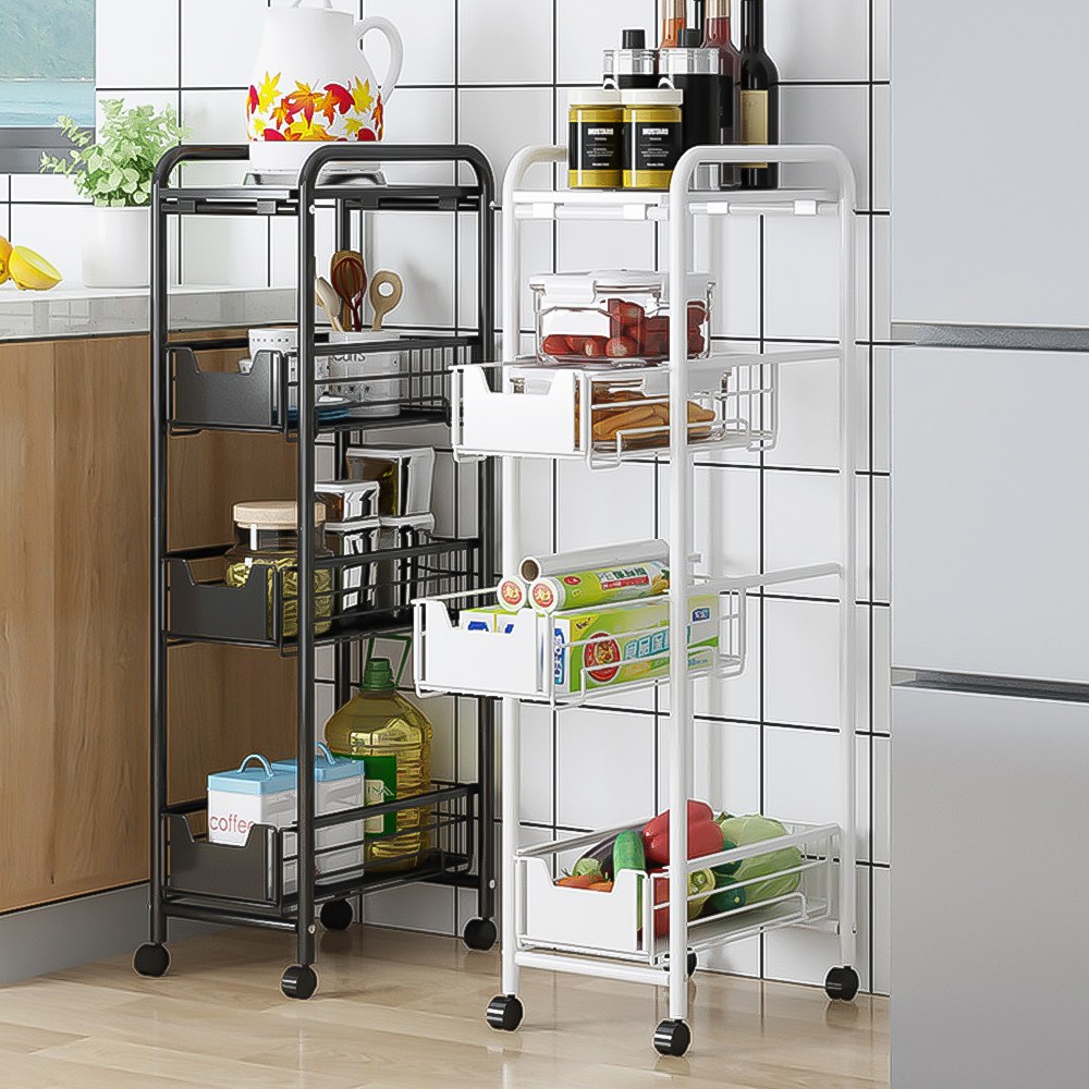 홈비 부드러운 슬라이딩 서랍형 틈새 세탁실 이동식선반 트롤리, 4단, 블랙 62,900원