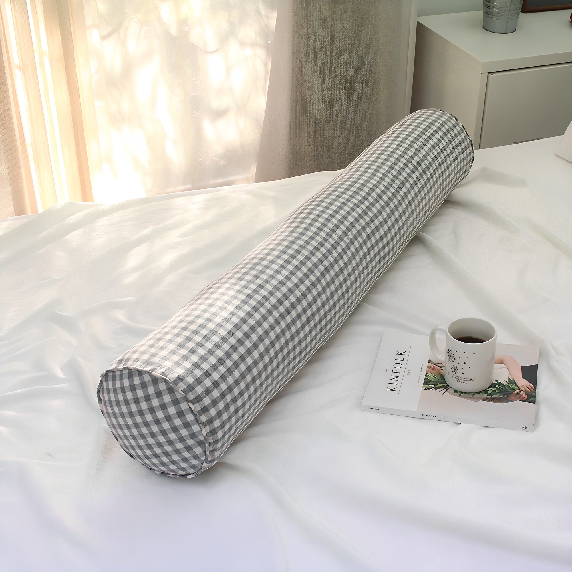 우리앤데코 깅엄 원형 롱쿠션 커버 9,900원