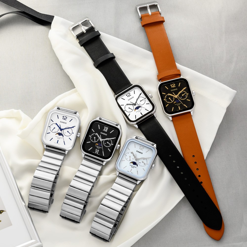 카시오 클래식 사각 스퀘어 비즈니스 문페이즈 데이데이트 카플워치 커플 공용 메탈 손목시계 193,000원