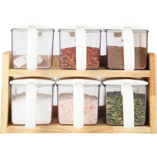 마마스통 밀폐 양념통 원목 거치대 세트, 1세트, 양념통 6p + 거치대 + 스푼 6p + 스티커 29,500원