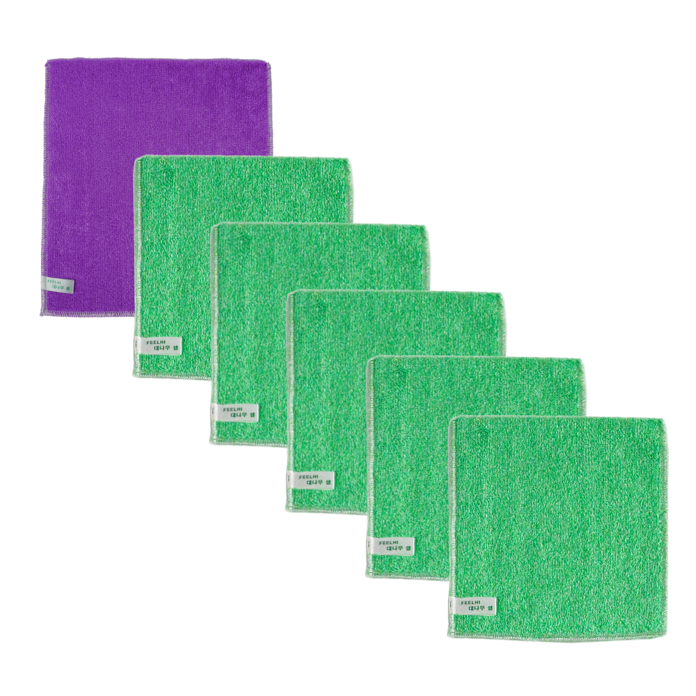 필하이 세제가 필요없는 제로웨이스트 대나무셀 다용도 행주, 혼합(그린5개, 퍼플1개) 6개, 1세트 22,500원