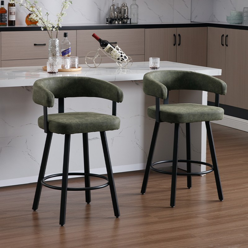 다야레인 바의자 오픈형 아치형 등받이 아일랜드 식탁의자 바스툴 바텐, 2개, 그린(가죽) 203,100원