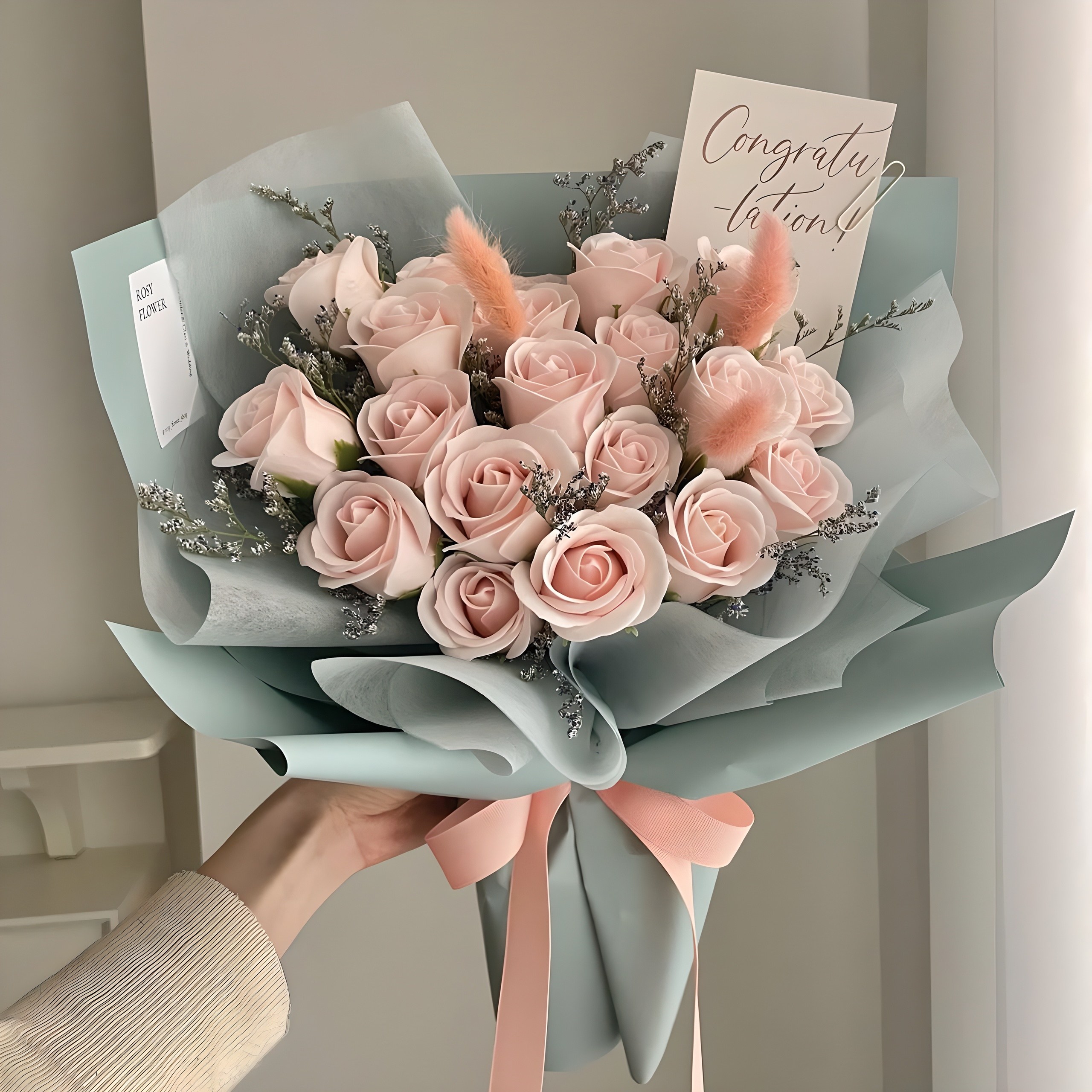 로지플라워스튜디오 졸업식 드라이플라워 비누꽃다발 핑크 장미 연주회 여자친구 기념일 학예회 꽃다발 비누꽃 29,500원