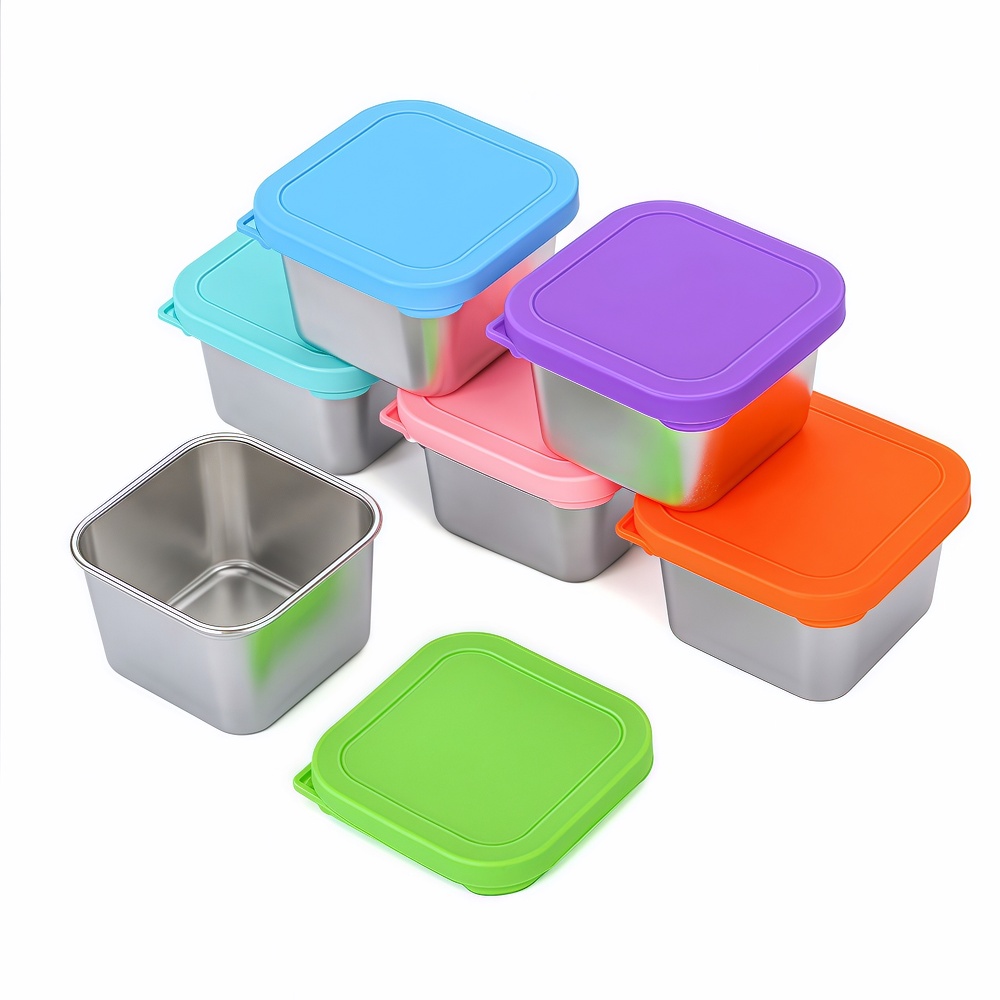 [엘리펀트] 무늬없는 실리콘 뚜껑 스테인리스 사각 소스컵 6P 세트 실버 골드 깔끔보관 밀폐 반찬용 도시락 소스통, 6개, 실버 21,900원