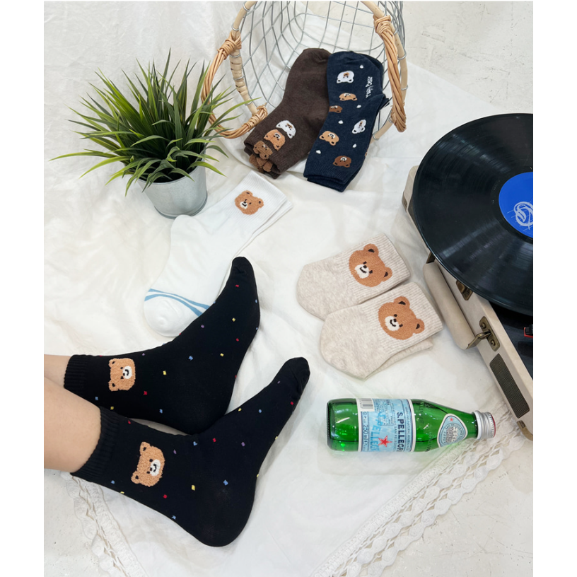 국산 중목 여자 양말 데일리 베어 5종 여성 예쁜 곰 캐릭터 학생 캐주얼 코디 선물 포장 2,000원