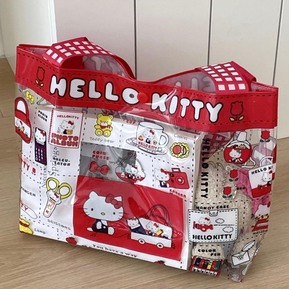 헬로키티 캐릭터 pvc 비치백 여름 방수 가방 수영장 워터밤 워터파크 휴대용 손잡이 투명 사각 큰 물놀이 백 8,000원