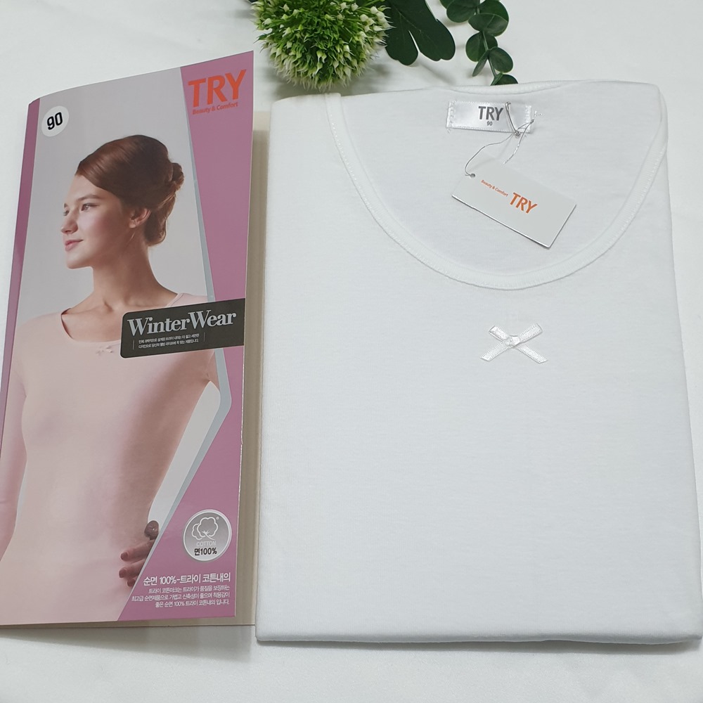 트라이 여 베이직 7부 여성 봄내의 칠부내복 순면 얇은 화이트 베이지 2컬러 13,000원