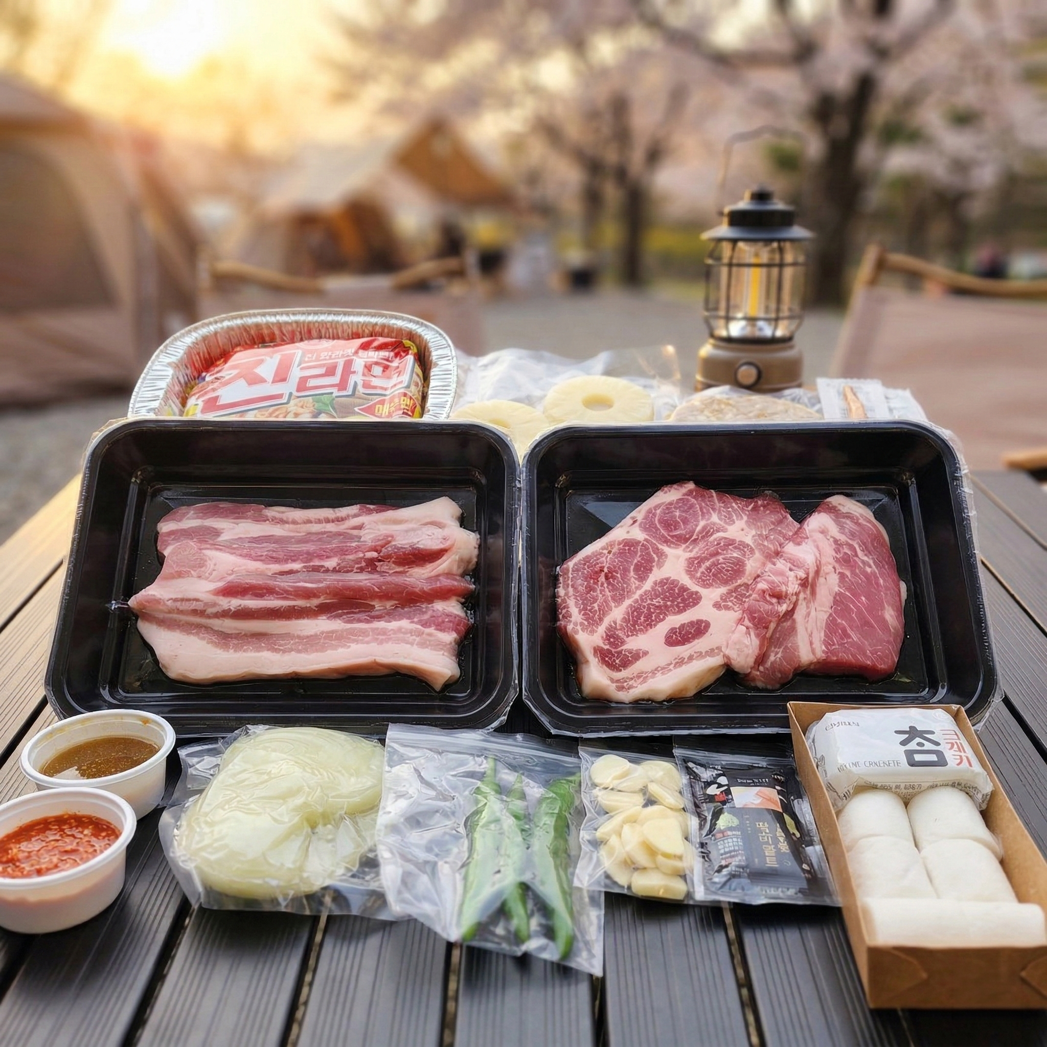 [내일도착/캠핑직송] 더누렁소 캠핑 바베큐 세트 16종 풀패키지 한돈 삼겹살 목살 밀키트, 400g, 1세트 33,500원