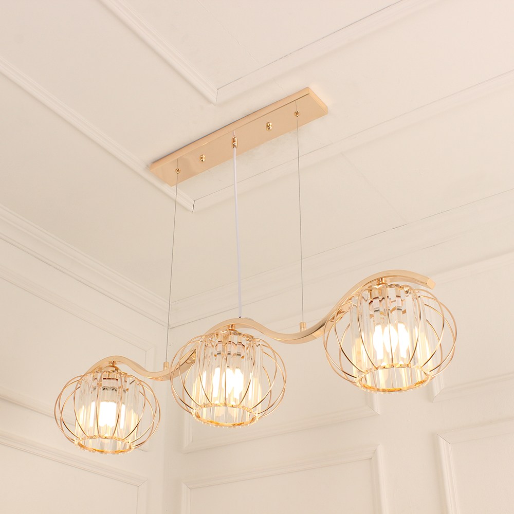 포유라이팅 LED 인테리어 식탁등 원형 프리즘 샴페인 골드 3등 카페 주방 조명 97,400원