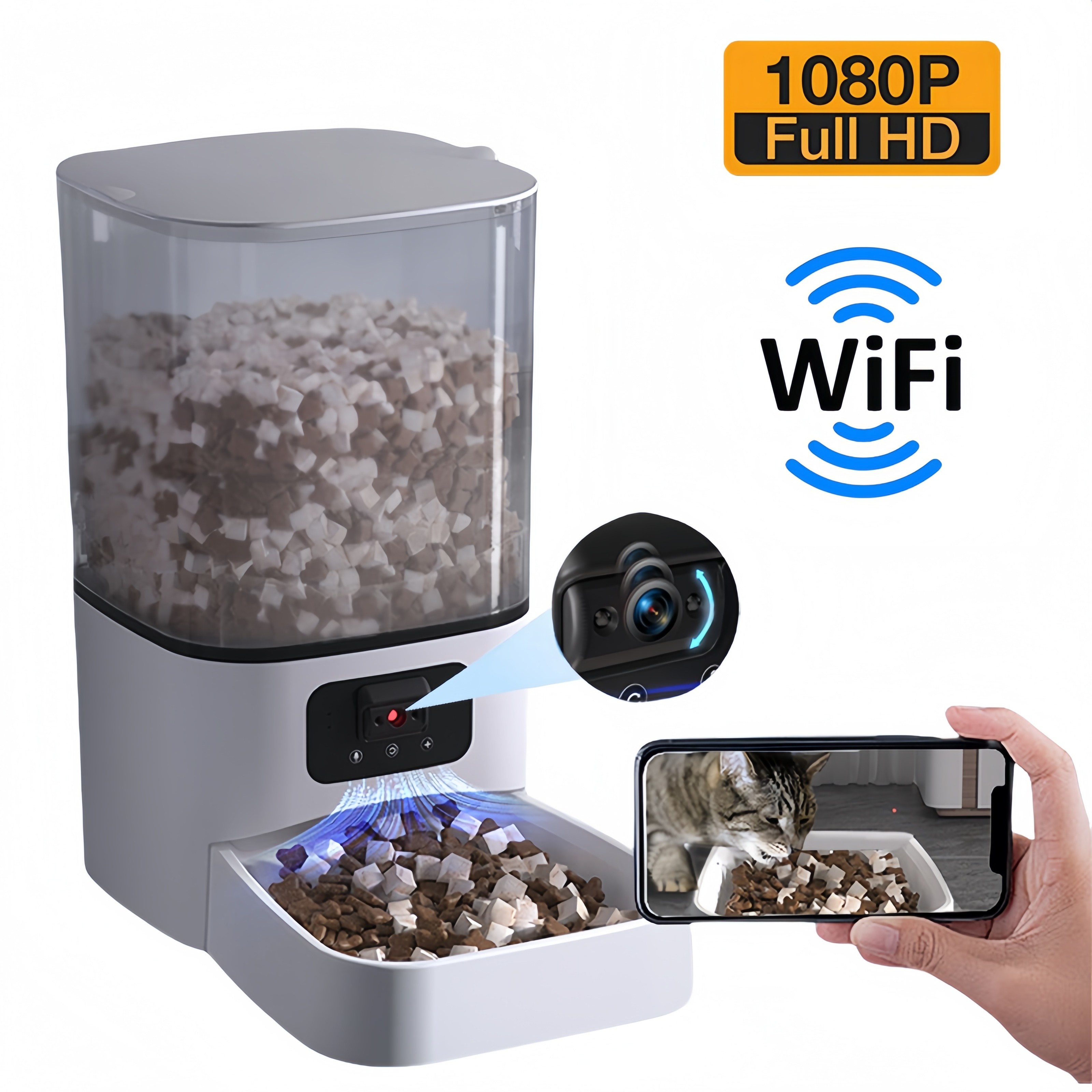 EMITAIM 반려동물 자동급식기 카메라 cctv 스마트 WiFi 어플연동 정량배식 대용량 강아지 고양이 스마트자동급식기, 1개, 화이트(White), 6L 88,880원