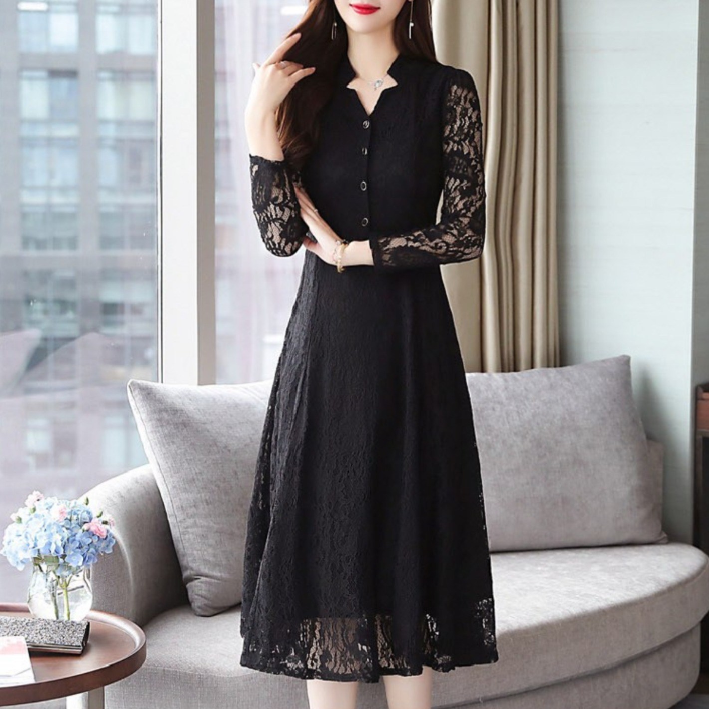 여성원피스 사계절 기본핏  꽃무늬 자수 원피스 SY370 29,700원