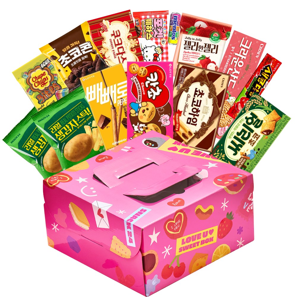 스낵24 발렌타인데이 화이트데이 러브유 스위트 하트 케이크상자 과자 선물세트, 1세트, 14p 19,900원