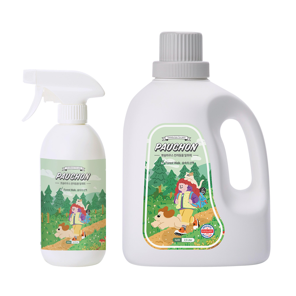 뽀숑하우스 강아지 고양이 탈취제 2.5L+500ml 세트 4가지향 무살균제 강력탈취 반려동물  오줌냄새제거 18,700원