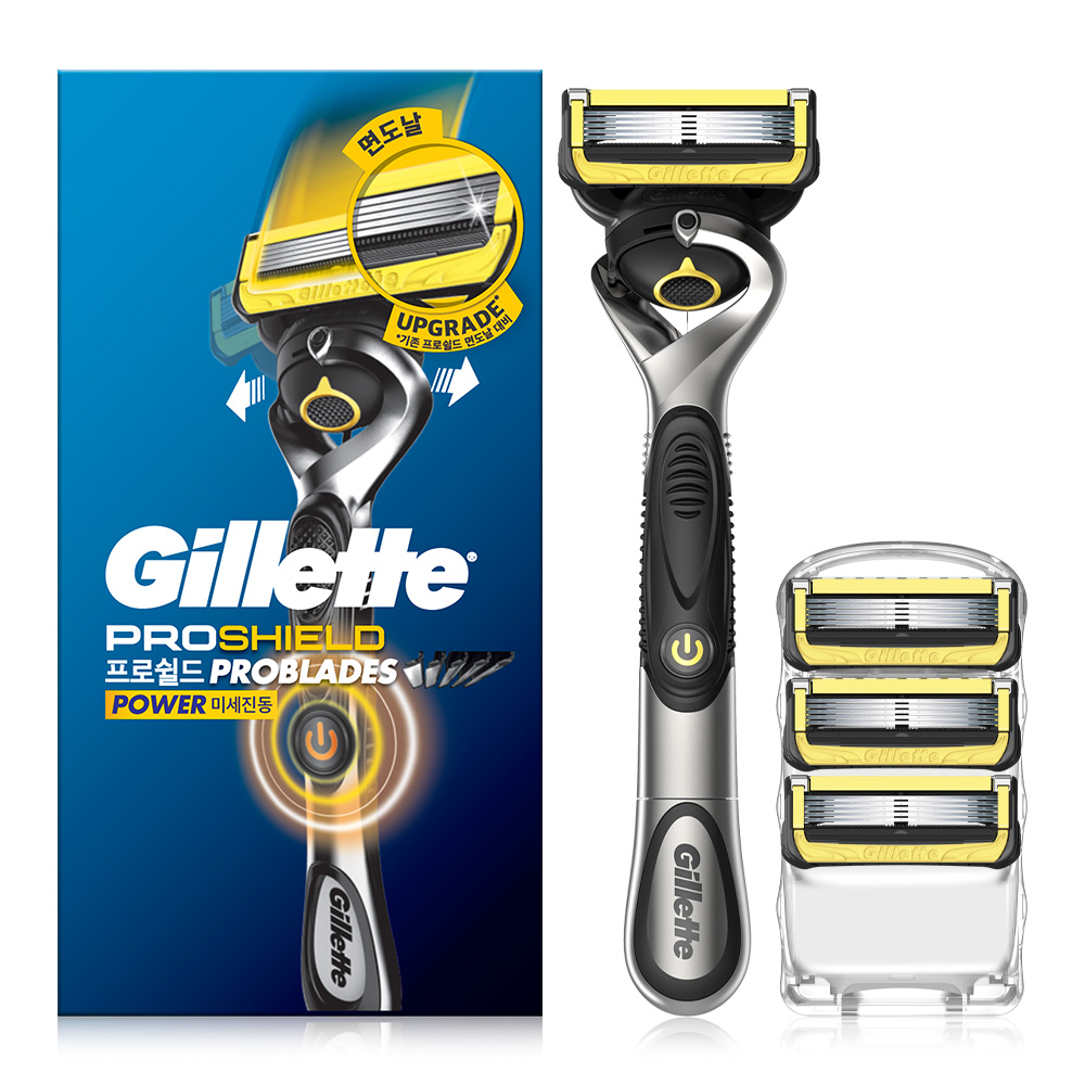 질레트 프로쉴드 옐로우 파워 면도기 핸들 + 면도날 4입 39,900원