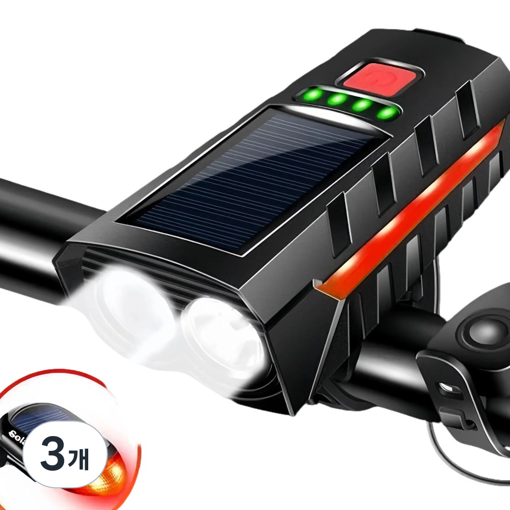 솔라 자전거 라이트 전조등 + 경적 / 야외 사이클링 라이트 조명 야간 조명 / USB 듀얼 충전 야간 주행등 44,860원