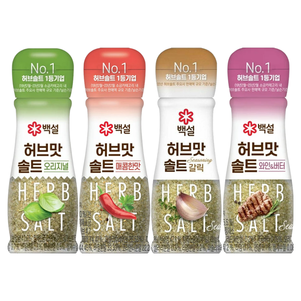 CJ 백설 허브솔트 혼합 4개 (오리지널50g+매콤한맛50g+갈릭50g+와인버터40g), 1세트 11,380원