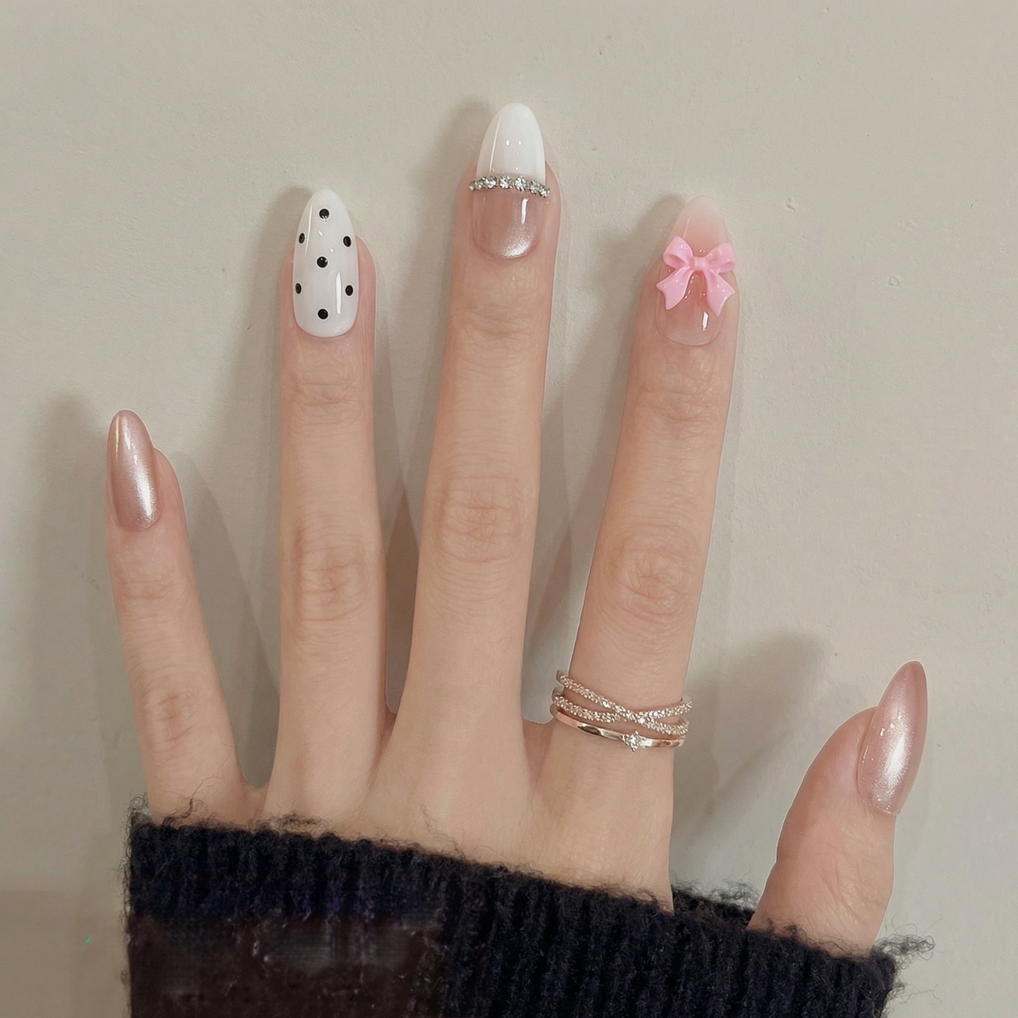 수제 프랑스식 캣아이 리본 네일 팁, 발렌타인 데이 데이트 필수 아이템 6,390원