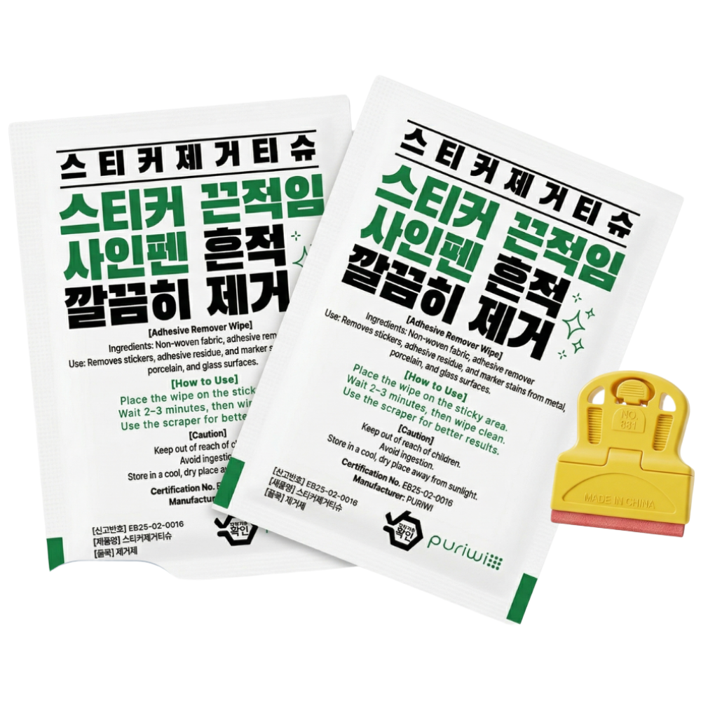 퓨리위 스티커 제거 티슈 세트 + 스크래퍼, 끈적임 낙서 유성펜 잔여물 제거 클리너 16,720원