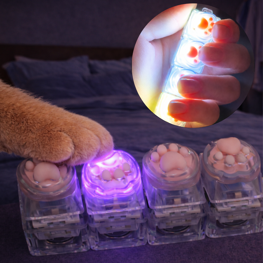 아크배라 LED 고양이 발바닥 키캡 키보드 딸깍이 열쇠고리, 1개, 투명 4구 9,000원