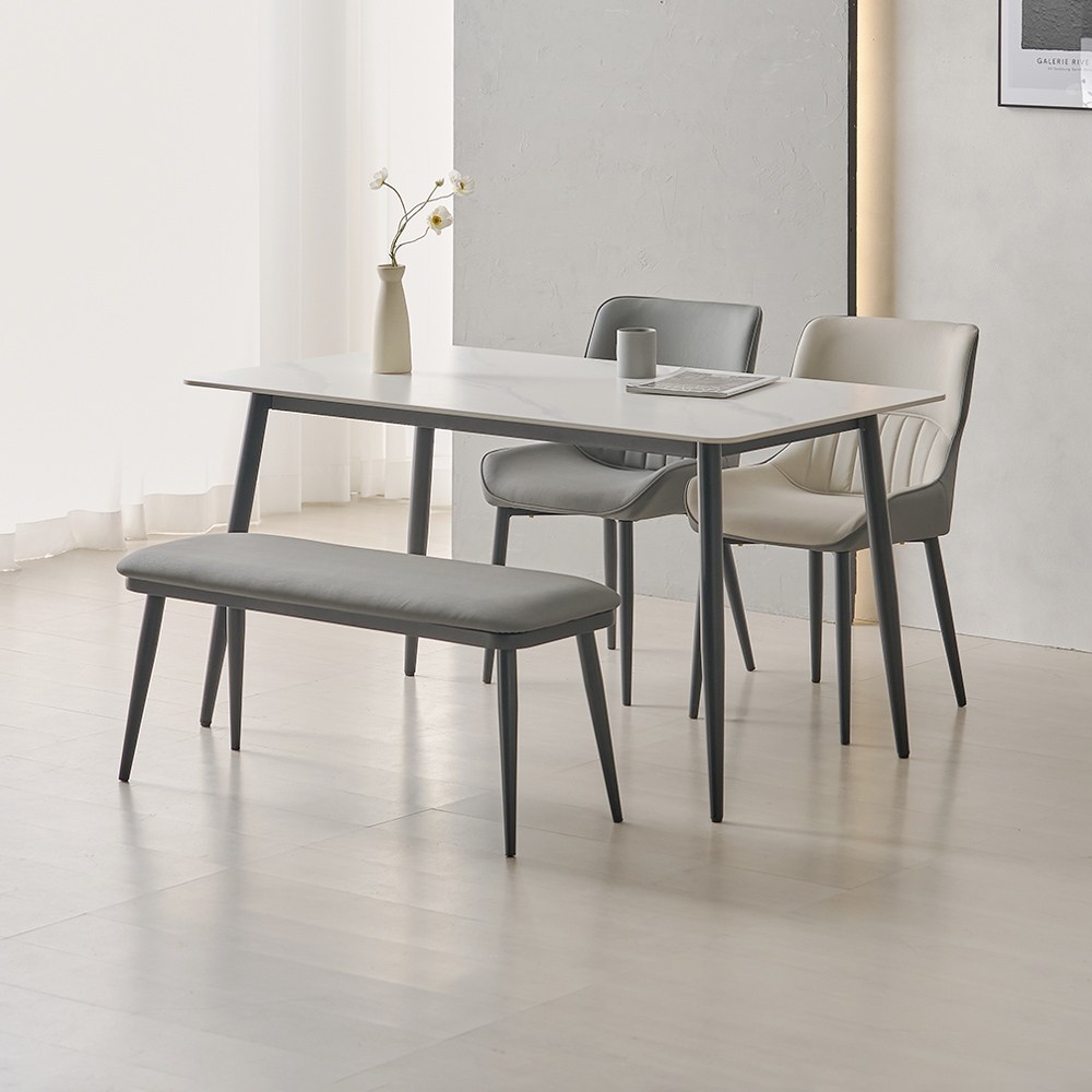 라로퍼니처 캐슬 1250 1400 포세린 통 세라믹 4인 식탁 세트 (식탁+의자2+벤치1) 225,000원