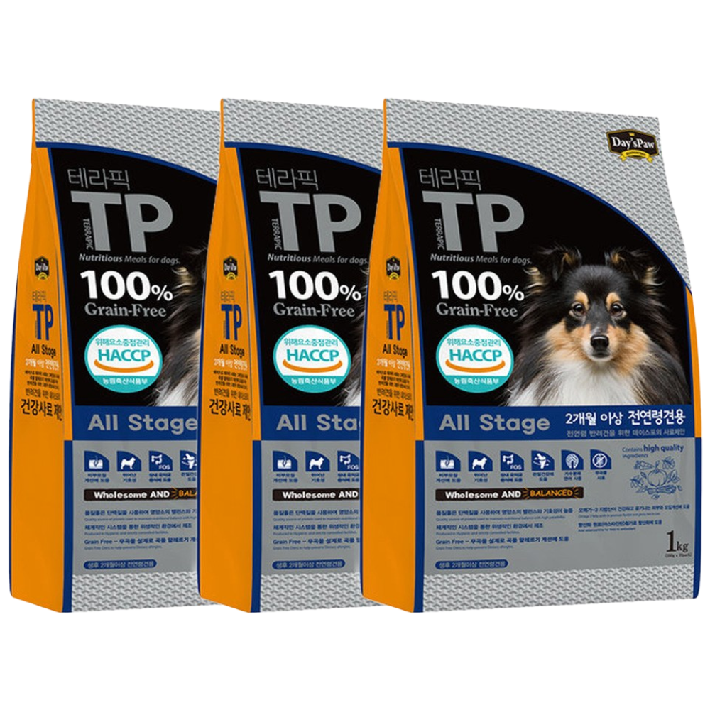 데이스포 테라픽 전연령 강아지 저알러지 가수분해 오리 연어 펫사료 1kg, 오리, 1kg, 3개 32,500원