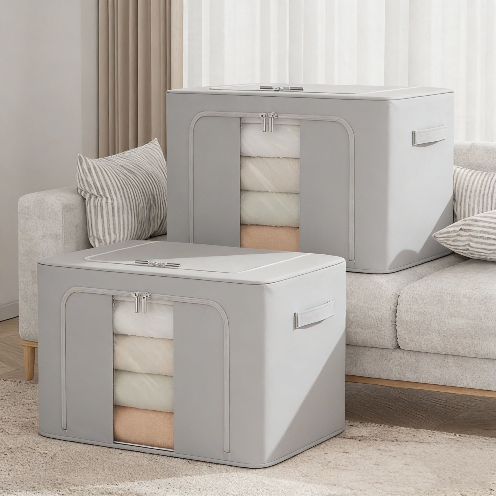 투명창 패브릭 수납함 대용량 이불 수납 정리함 의류 보관함, 회색, 1개 8,900원