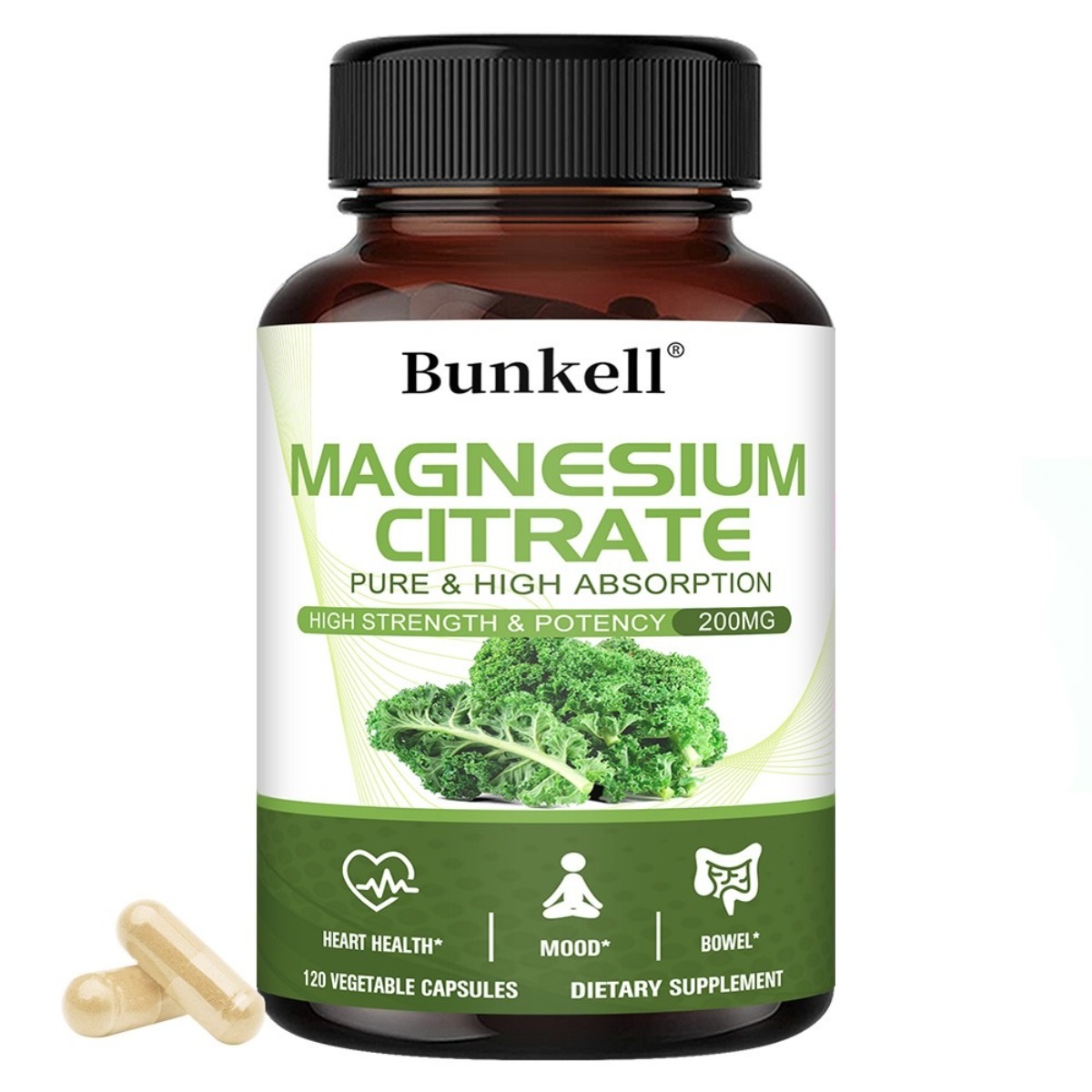 마그네슘 보충제 200mg, Non-GMO, 순수한 구연산 마그네슘, 심장 건강, 정서 및 장 건강에 좋으며 흡수율이 높습니다., 3개, 120정 62,700원