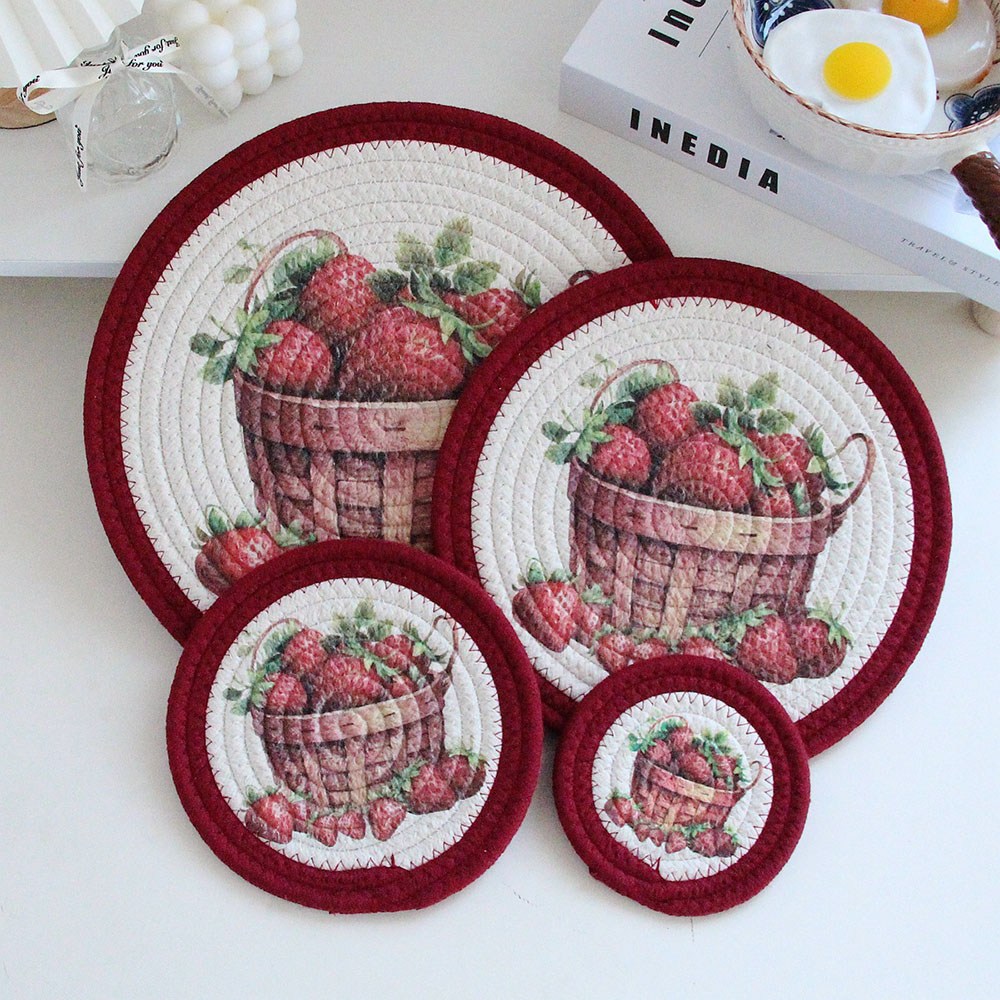 엘리펀트 귀여운 인쇄 무늬 면실 손짜임 냄비 받침 컵받침 다용동 받침 8종세트, 1세트, 딸기 29,900원