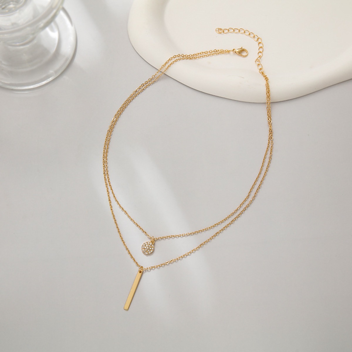 [일성] 18K 14K 도금 여성용 이중 원형 다이아몬드 바 목걸이- 생일/기념일 선물 추천 78,000원