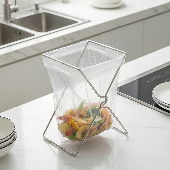 람스홈 스테인레스 접이형 주방 음식물 쓰레기 봉투 거치대, 실버, 1개 4,900원