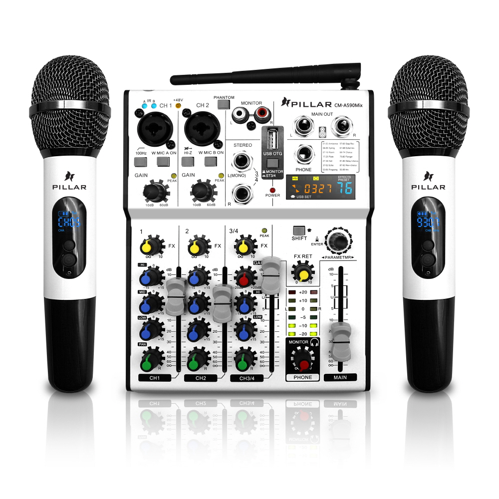 필라 4 채널 오디오 믹서 + 무선 마이크 2p 세트 59,000원